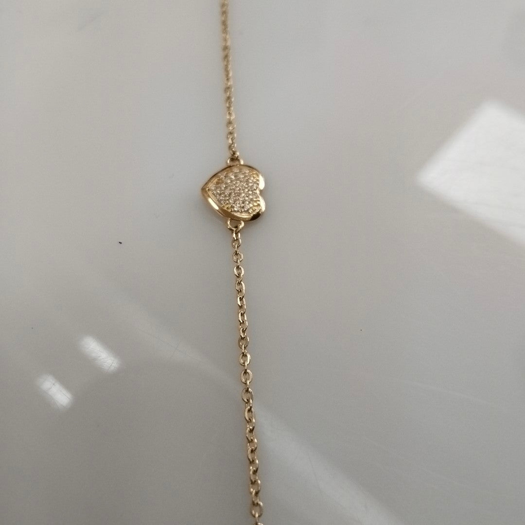 PULSERA TEJIDO ESPECIAL C CORAZON CIRCONIAS 14K 18 CM 2 GR (NUEVO)