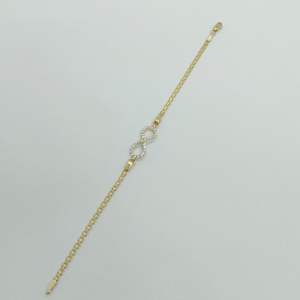 PULSERA TEJIDO ESPECIAL CON INFINITO Y CIRCONIAS 14K 18 CM 3.3 GR (NUEVO)