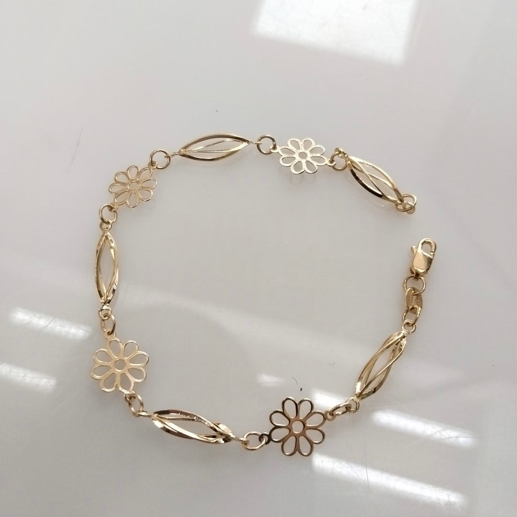 PULSERA ESPECIAL CON FLORES 14K 18 CM 2.6 GR (NUEVO)