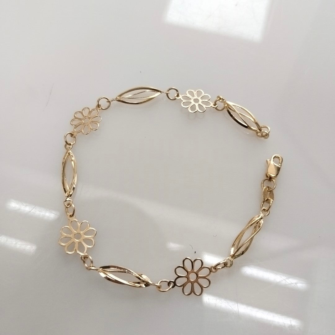PULSERA ESPECIAL CON FLORES 14K 18 CM 2.6 GR (NUEVO)