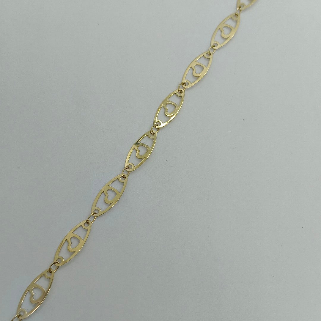 PULSERA TEJIDO ESPECIAL CON CORAZON 14K 18 CM 1.3 GR (NUEVO)