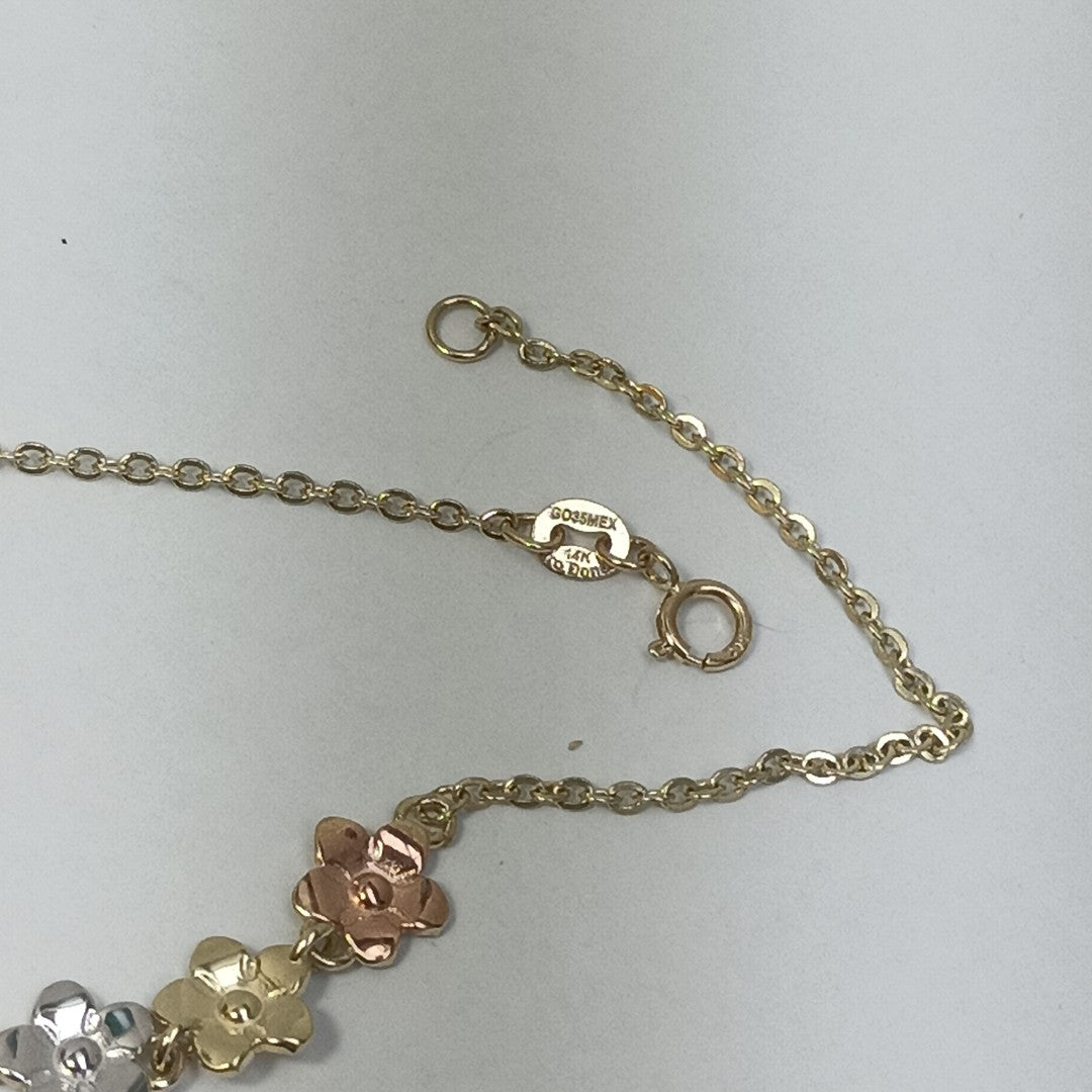 PULSERA TEJIDO ESPECIAL FIG FLORES 14K 18 CM 2 GR (NUEVO)