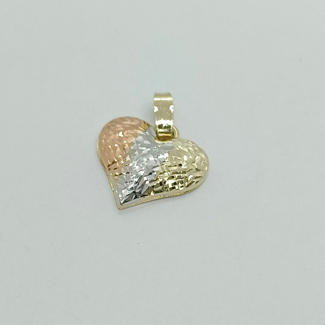 DIJE TEJIDO CORAZON LABRADO COMBINADO 14K 1.3 GR (NUEVO)