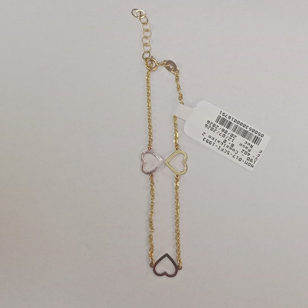 PULSERA ESPECIAL CON CORAZONES CONBINADOS 14K 18 CM 1.7 GR (NUEVO)