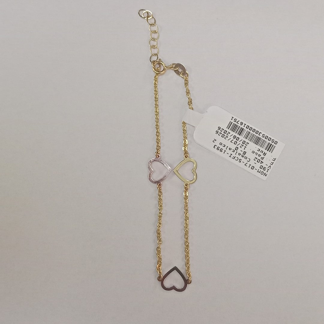 PULSERA ESPECIAL CON CORAZONES CONBINADOS 14K 18 CM 1.7 GR (NUEVO)
