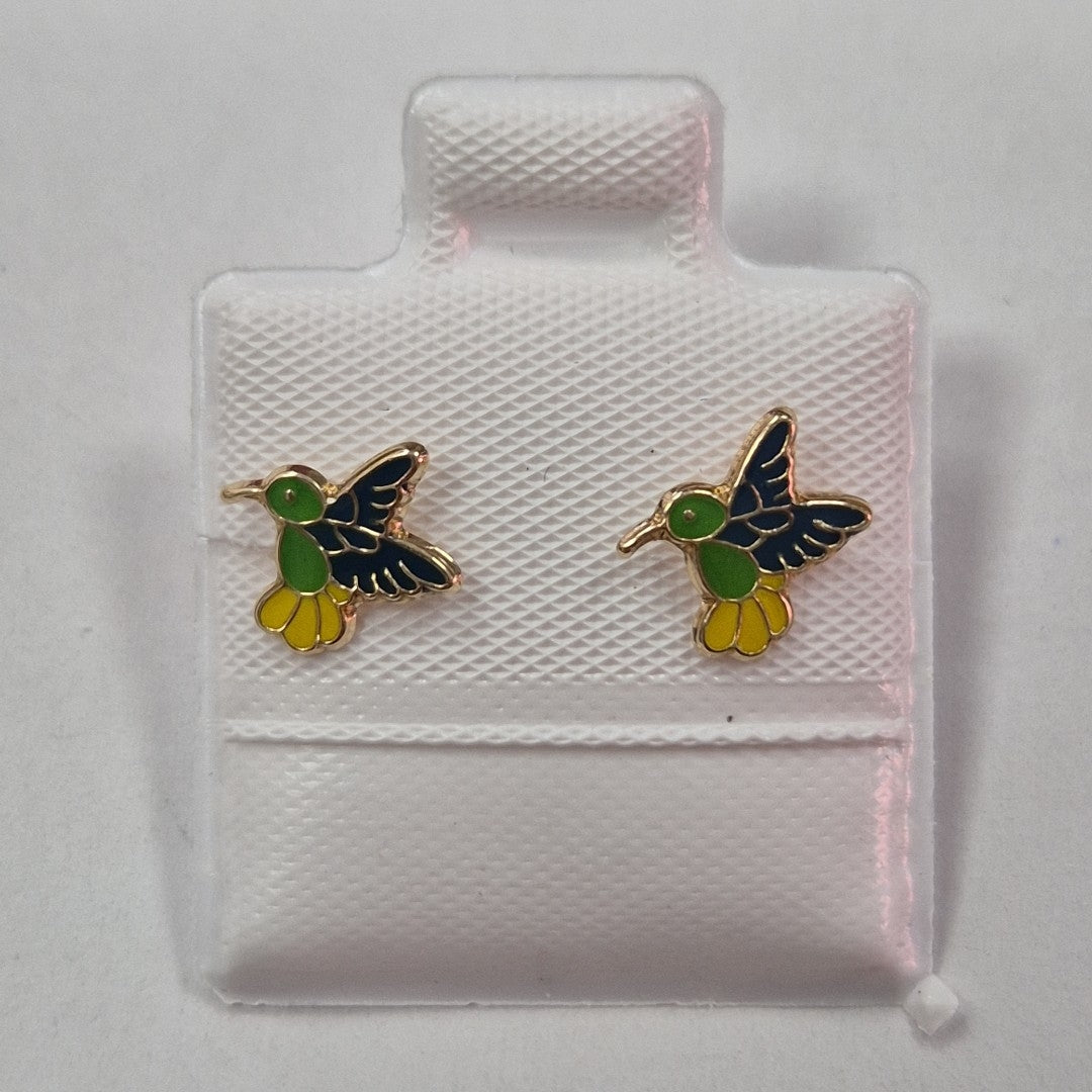 BROQUELES BROQUEL FIG COLIBRI ESMALTE VERDE 14K 0.2138 GR (NUEVO)