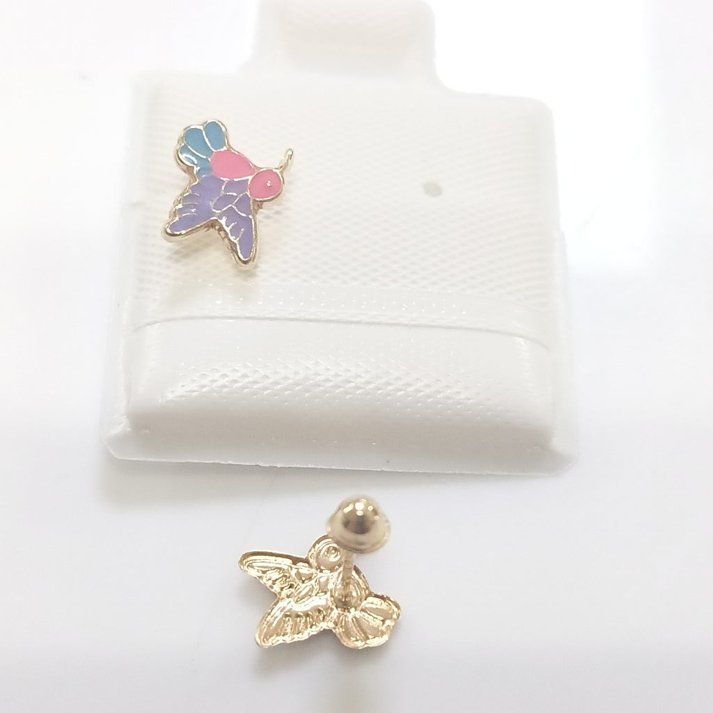 BROQUELES BROQUEL FIG COLIBRI ESMALTE ROSA 14K 0.2138 GR (NUEVO)