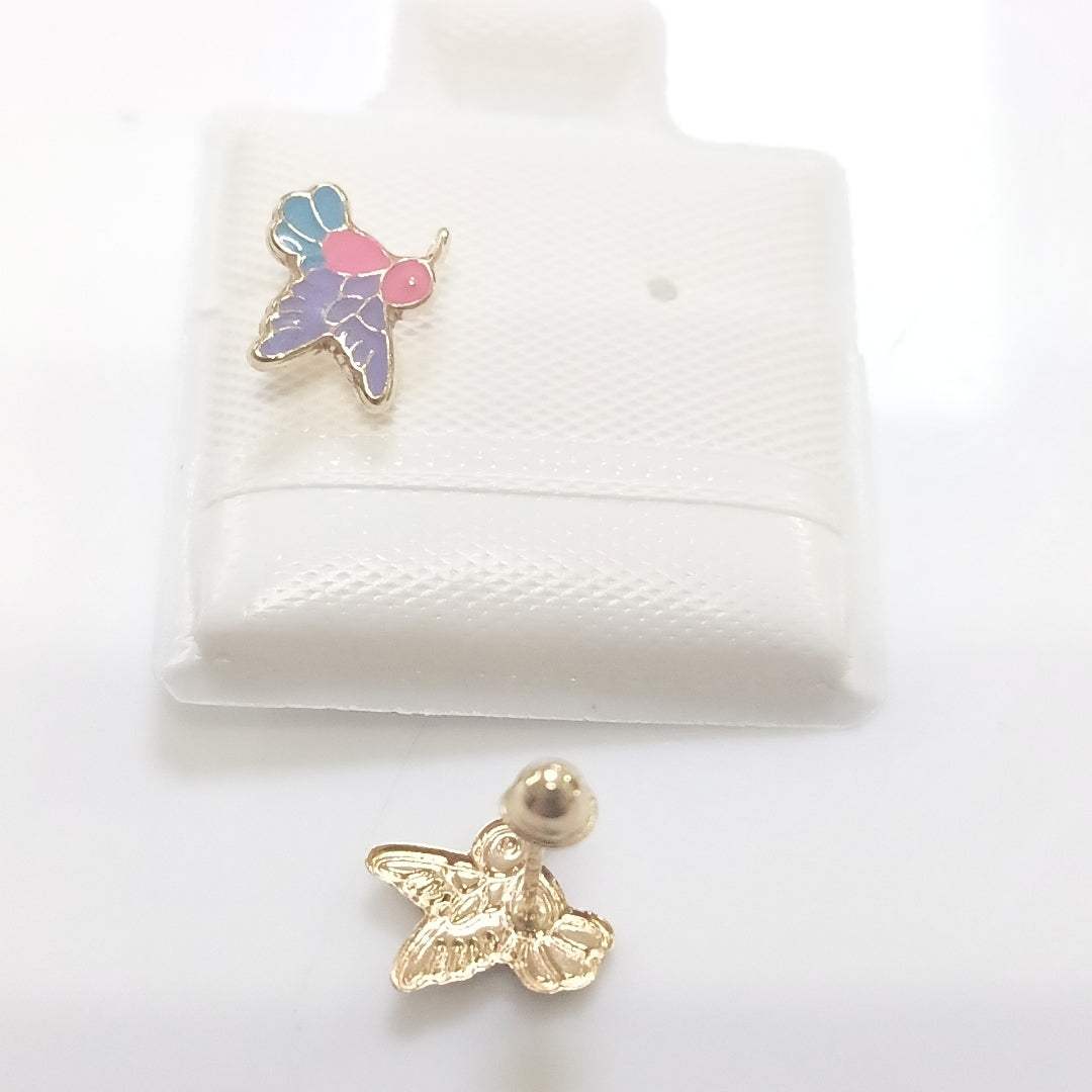 BROQUELES BROQUEL FIG COLIBRI ESMALTE ROSA 14K 0.2138 GR (NUEVO)