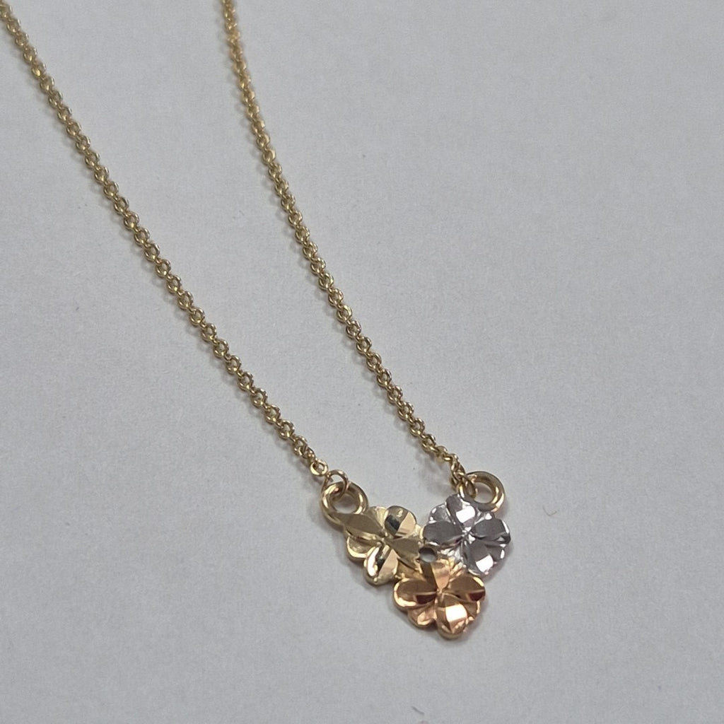 CADENA TEJIDO GARGANTILLA ESPECIAL C FLORES 14K 45 CM 3 GR (NUEVO)