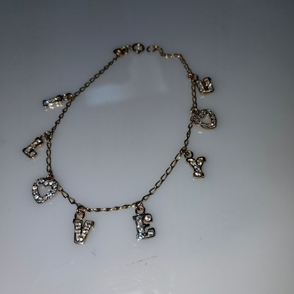 PULSERA ESPECIAL CON DIJES Y CIRCONIAS 14K 18 CM 3.3 GR (NUEVO)