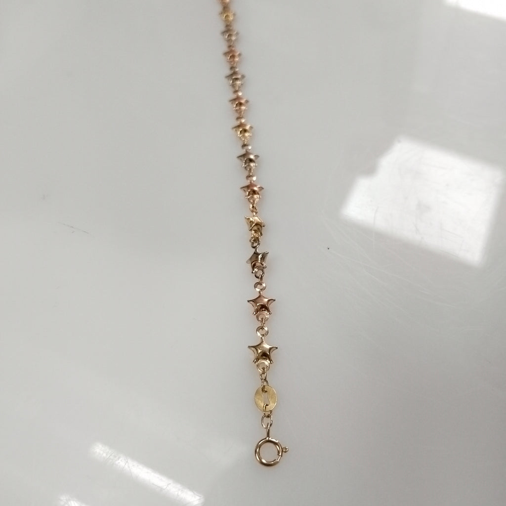 PULSERA TEJIDO ESPECIAL ESTRELLAS COMBINADAS 14K 18 CM 2.2 GR (NUEVO)