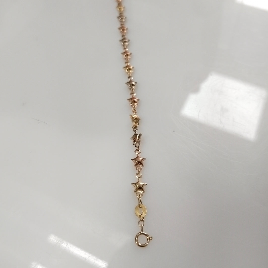 PULSERA TEJIDO ESPECIAL ESTRELLAS COMBINADAS 14K 18 CM 2.2 GR (NUEVO)