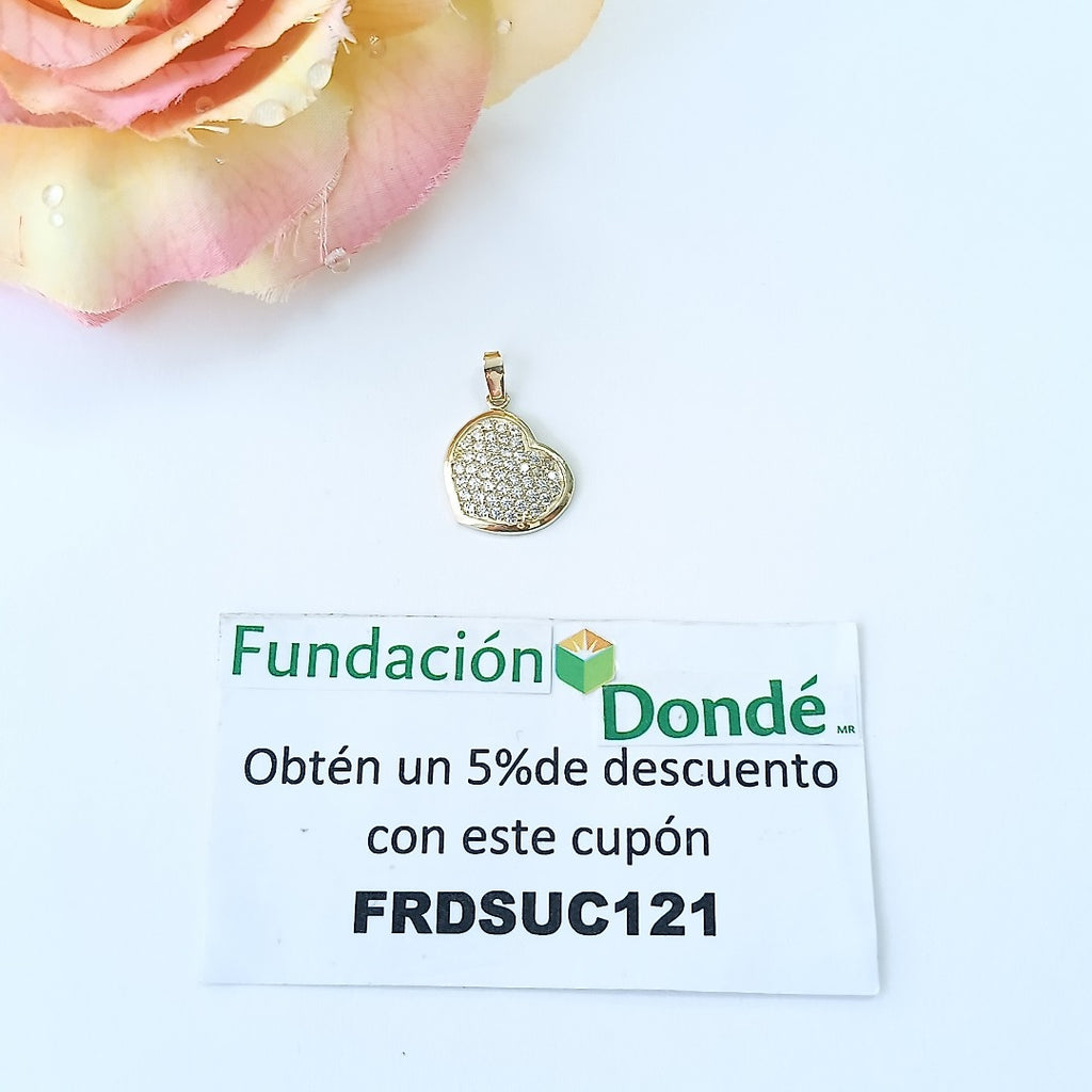 DIJE TEJIDO CORAZON CON CIRCONIAS 14K 1.7 GR (NUEVO)