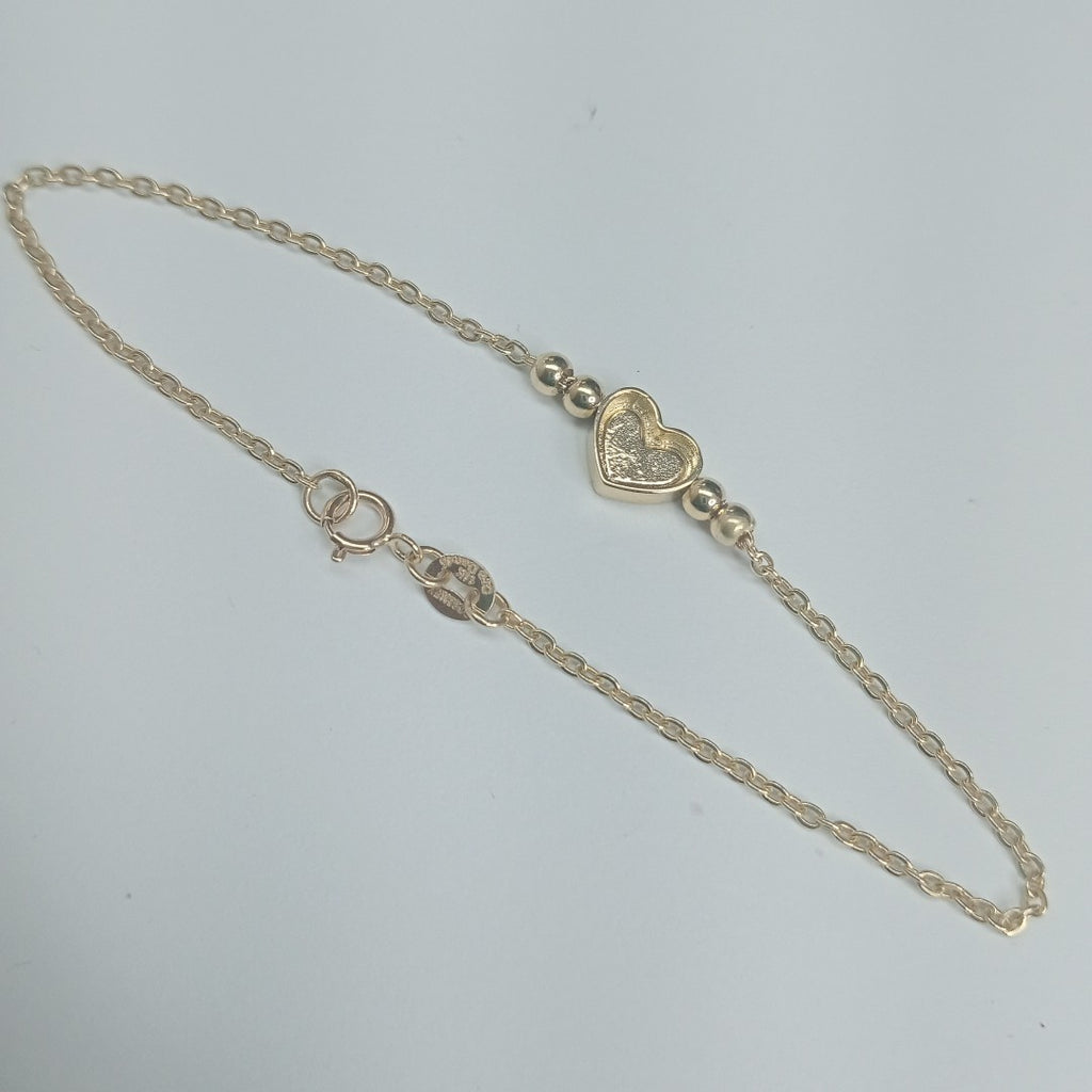 PULSERA TEJIDO ESPECIAL CON FIGURA CORAZON CON ESMALTE ROSA 14K 18 CM 2 GR (NUEVO)