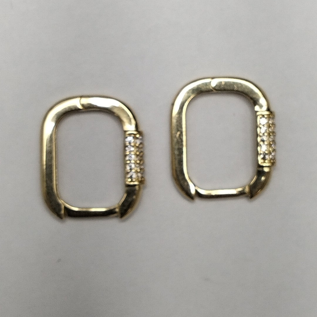 ARETES HUGGIES OVALADA C CIRCONIAS 14K 2.5 GR (NUEVO)