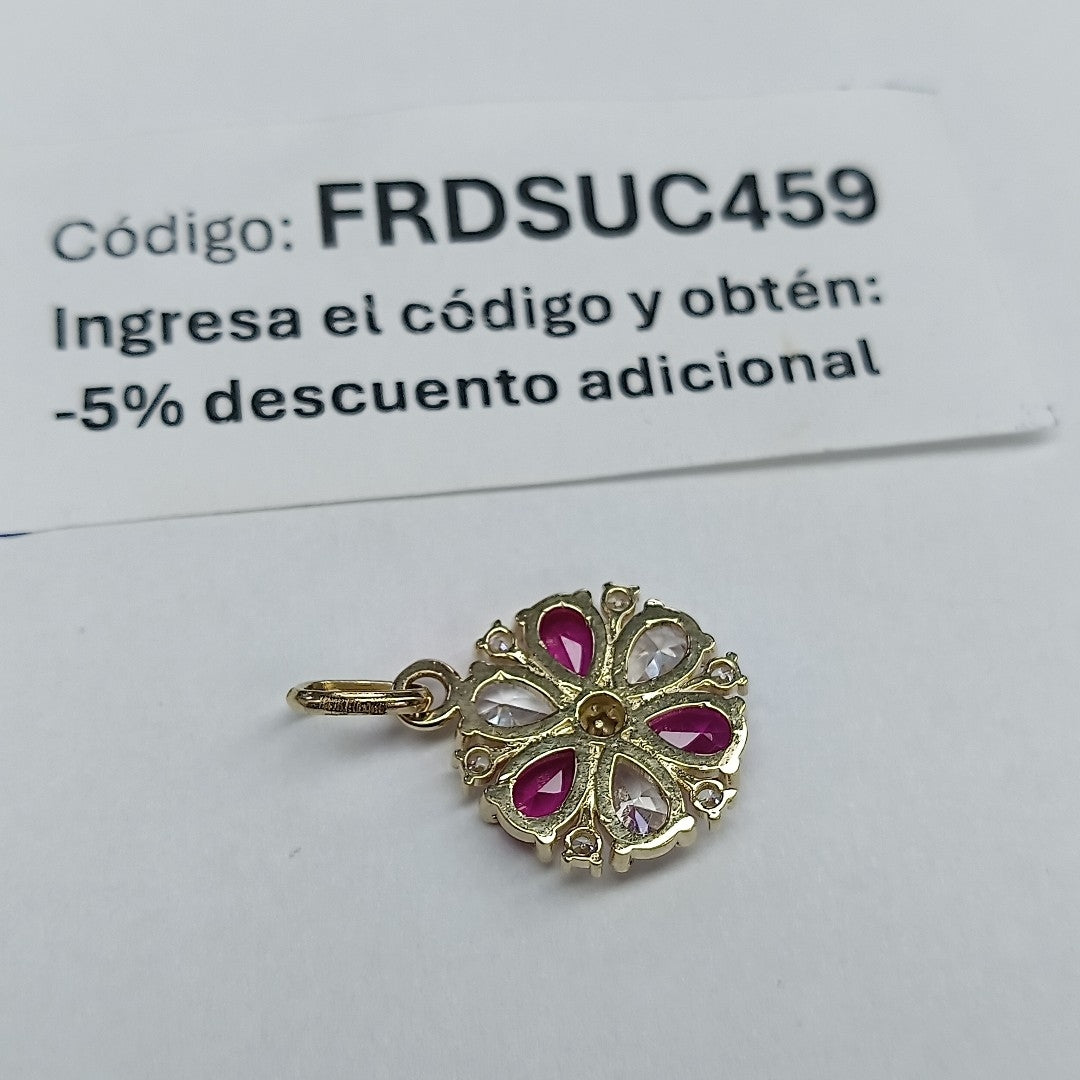 DIJE FLOR CIRCONIAS Y PIEDRAS DE COLOR 14K 2.8 GR (NUEVO)