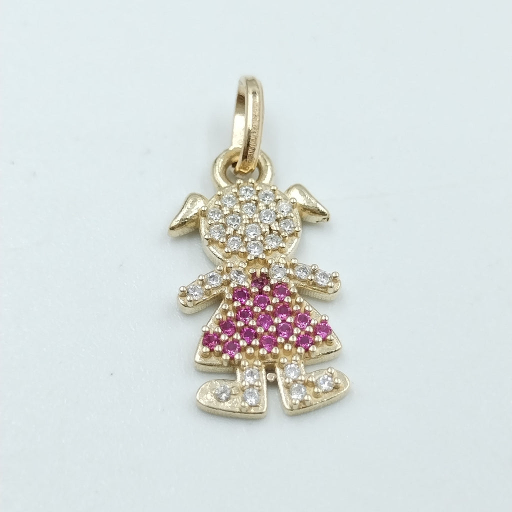 DIJE NIÑA CON CIRCONIAS Y PIEDRAS DE COLOR 10K 1 GR (NUEVO)