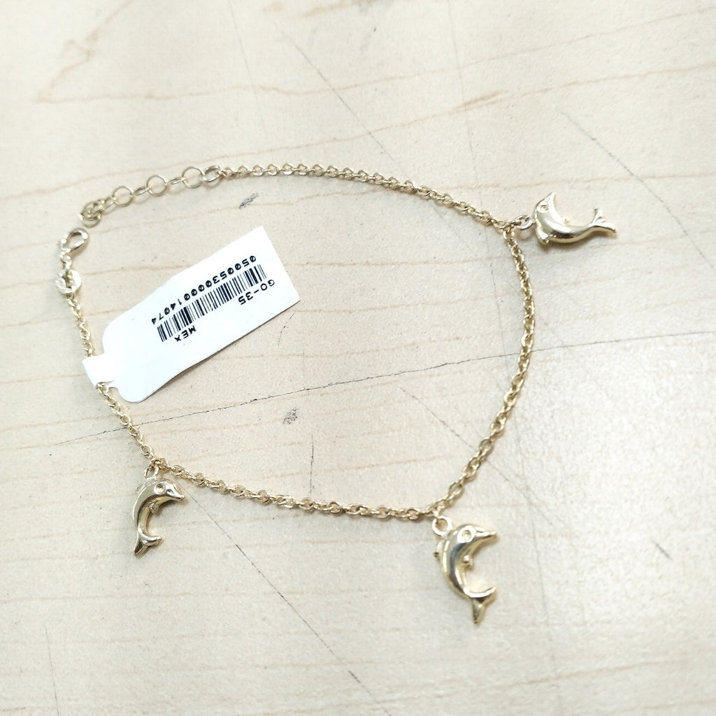 PULSERA ESPECIAL CON DIJES DELFINES 10K 18 CM 2 GR (NUEVO)