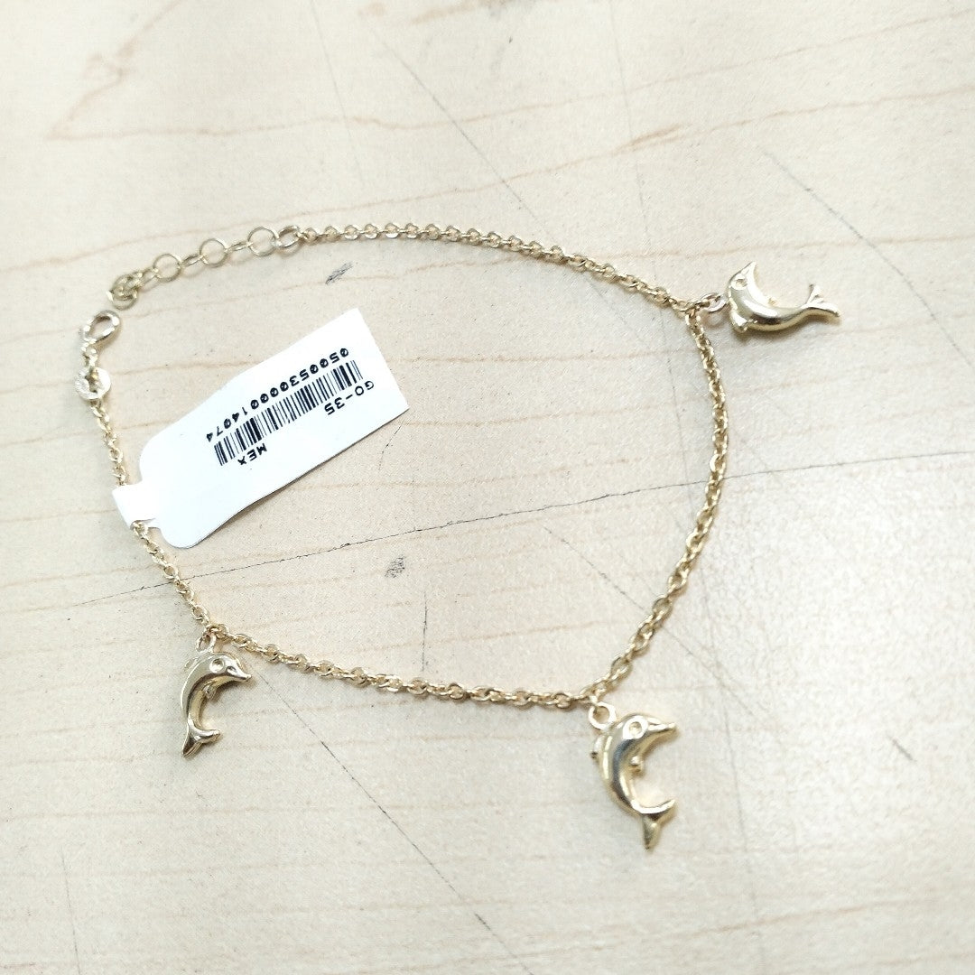 PULSERA ESPECIAL CON DIJES DELFINES 10K 18 CM 2 GR (NUEVO)
