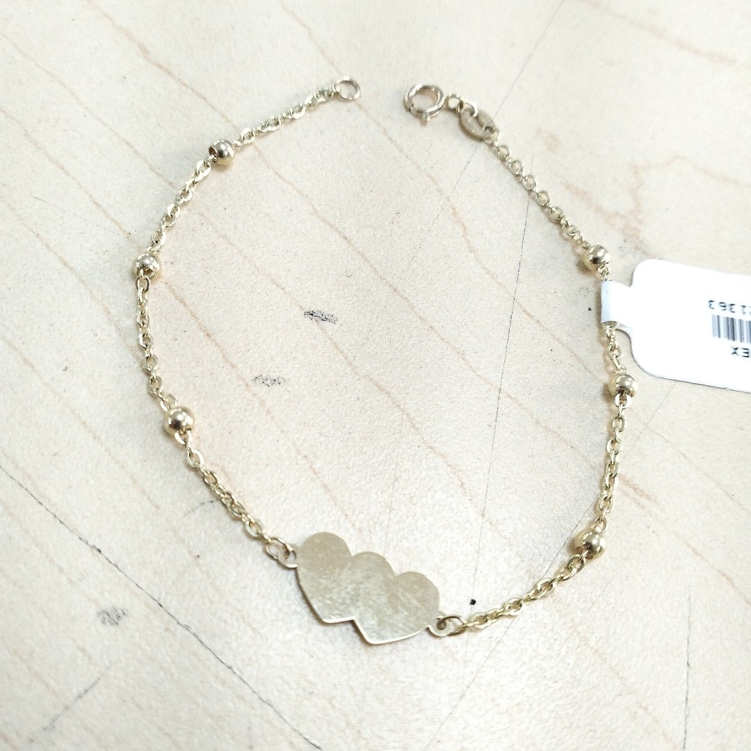 PULSERA TEJIDO ESPECIAL CON DOS CORAZONES 14K 18 CM 1.8 GR (NUEVO)