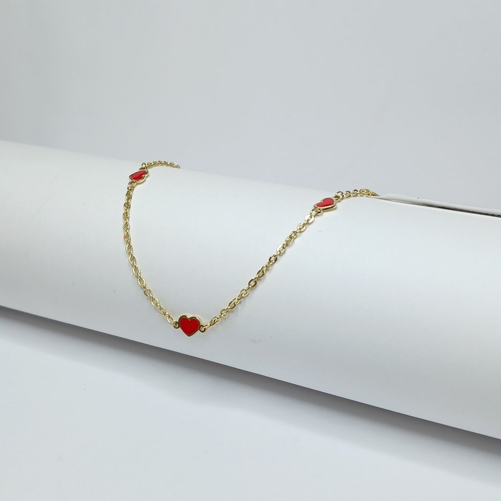PULSERA ESPECIAL CON CORAZONES 14K 18 CM 1.3 GR (NUEVO)