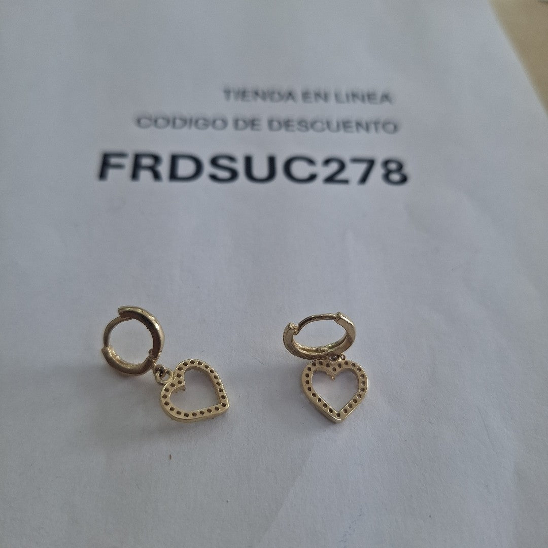 ARETES FIG CORAZON C CIRCONIAS 10K 2.6 GR (NUEVO)