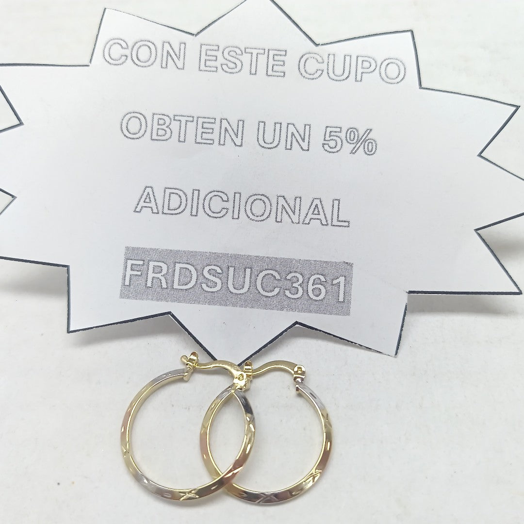ARETES TEJIDO ARRACADAS BISELADAS COMBINADAS 14K 1.4 GR (NUEVO)