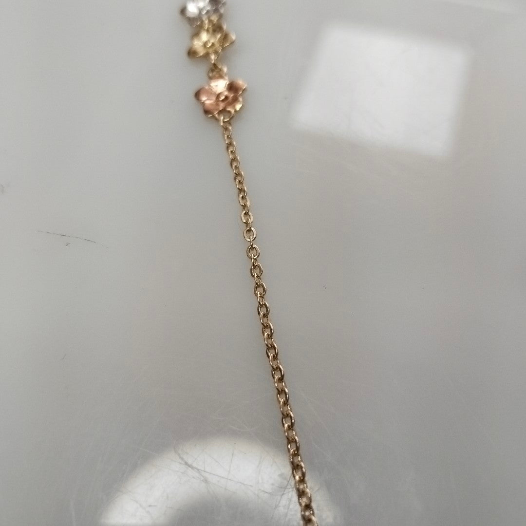PULSERA TEJIDO ESPECIAL FIG FLORES 14K 18 CM 2.1 GR (NUEVO)