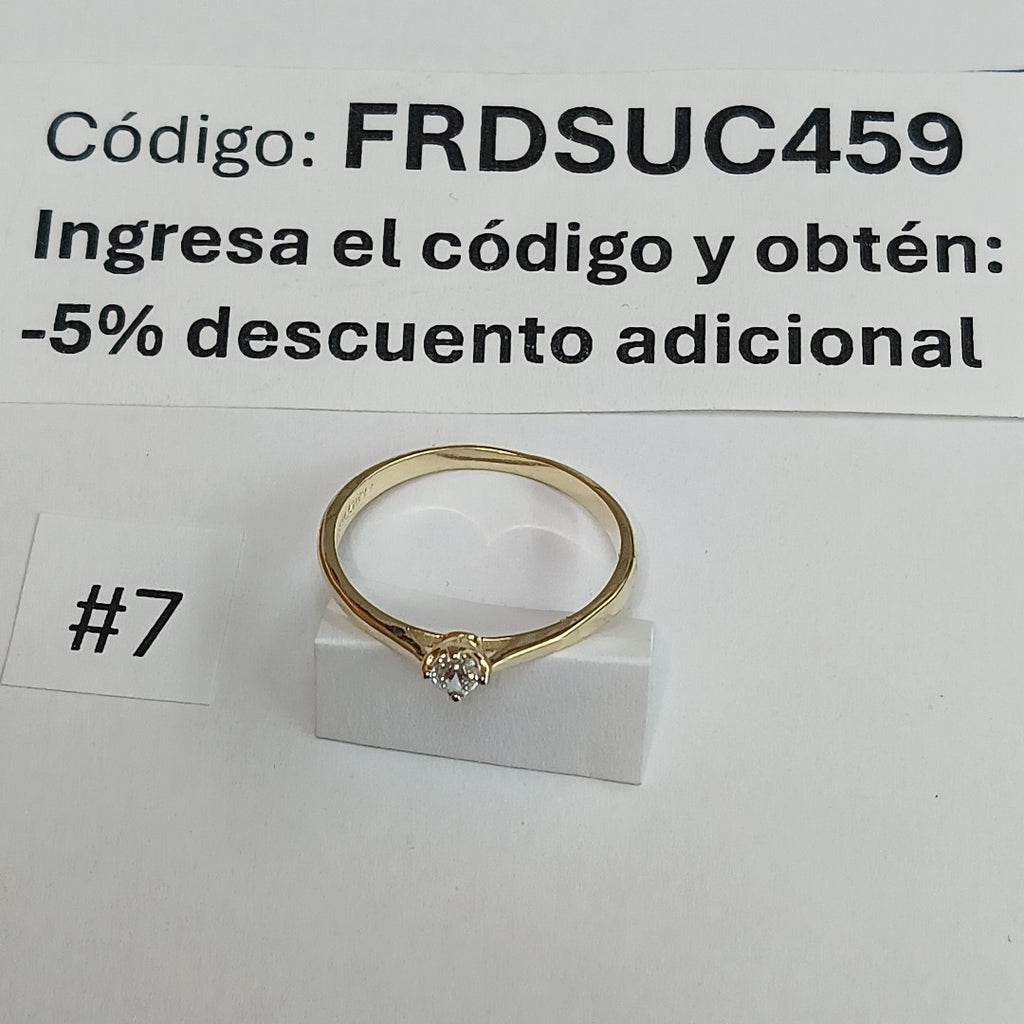 ANILLO ANILLITO SOLITARIO CIRCONIA 14K 7 TALLA 1.3 GR (NUEVO)