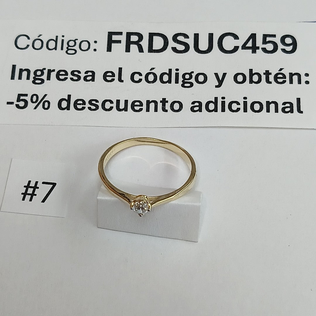 ANILLO ANILLITO SOLITARIO CIRCONIA 14K 7 TALLA 1.3 GR (NUEVO)