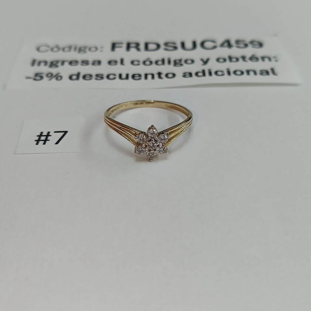 ANILLO ANILLITO FLOR C CIRCONIAS 14K 7 TALLA 1.3 GR (NUEVO)