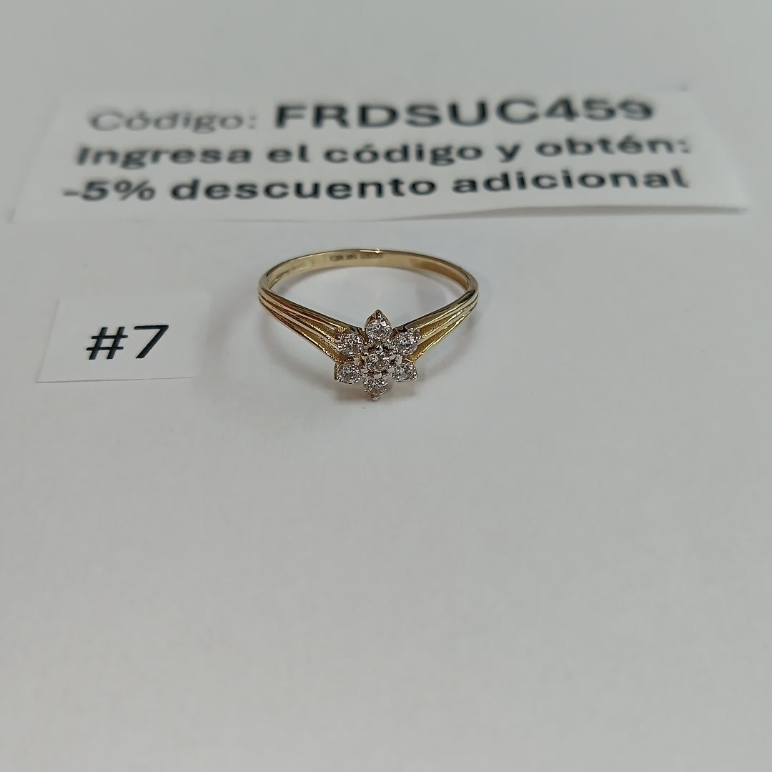 ANILLO ANILLITO FLOR C CIRCONIAS 14K 7 TALLA 1.3 GR (NUEVO)