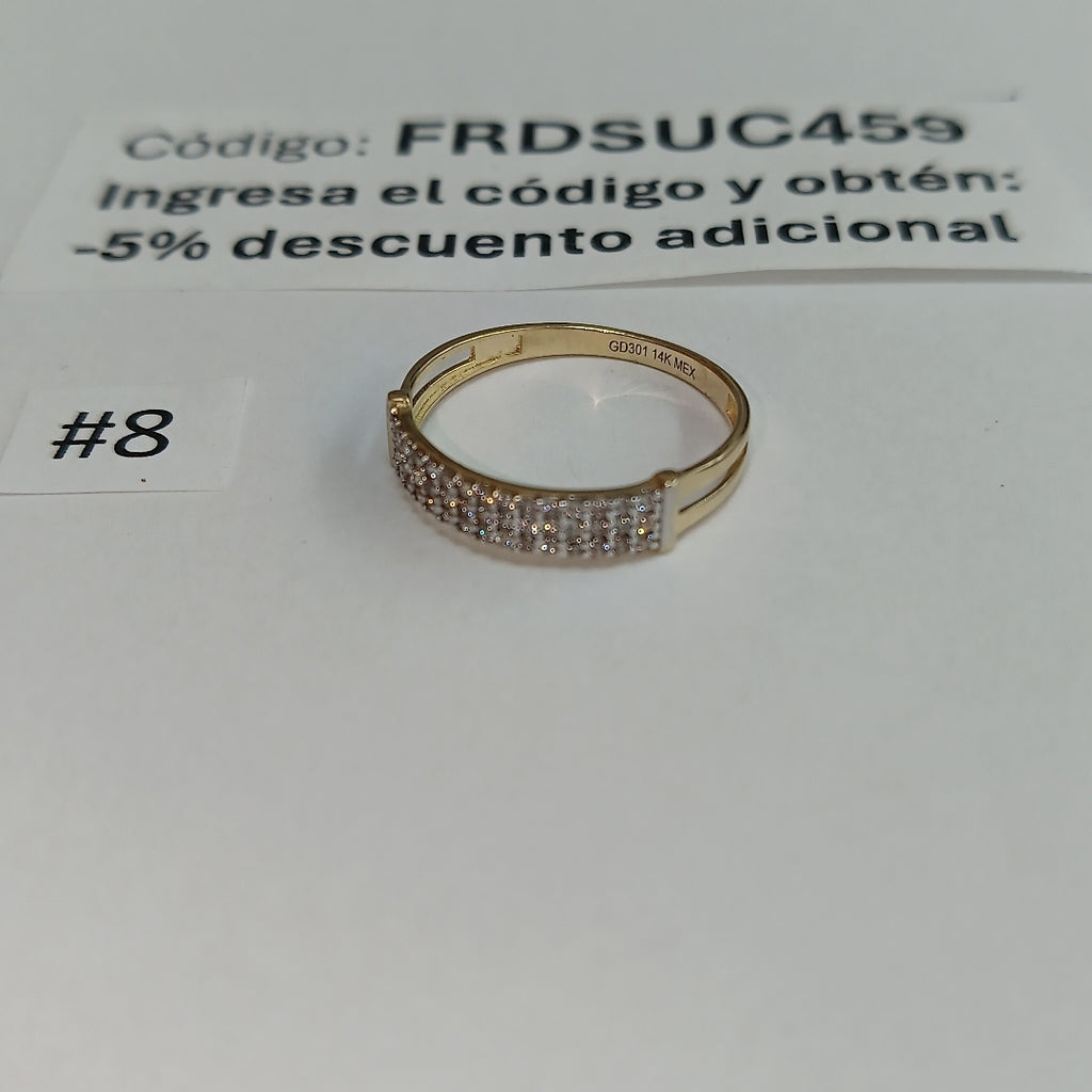 ANILLO ANILLITO C CIRCONIAS 14K 8 TALLA 1.5 GR (NUEVO)