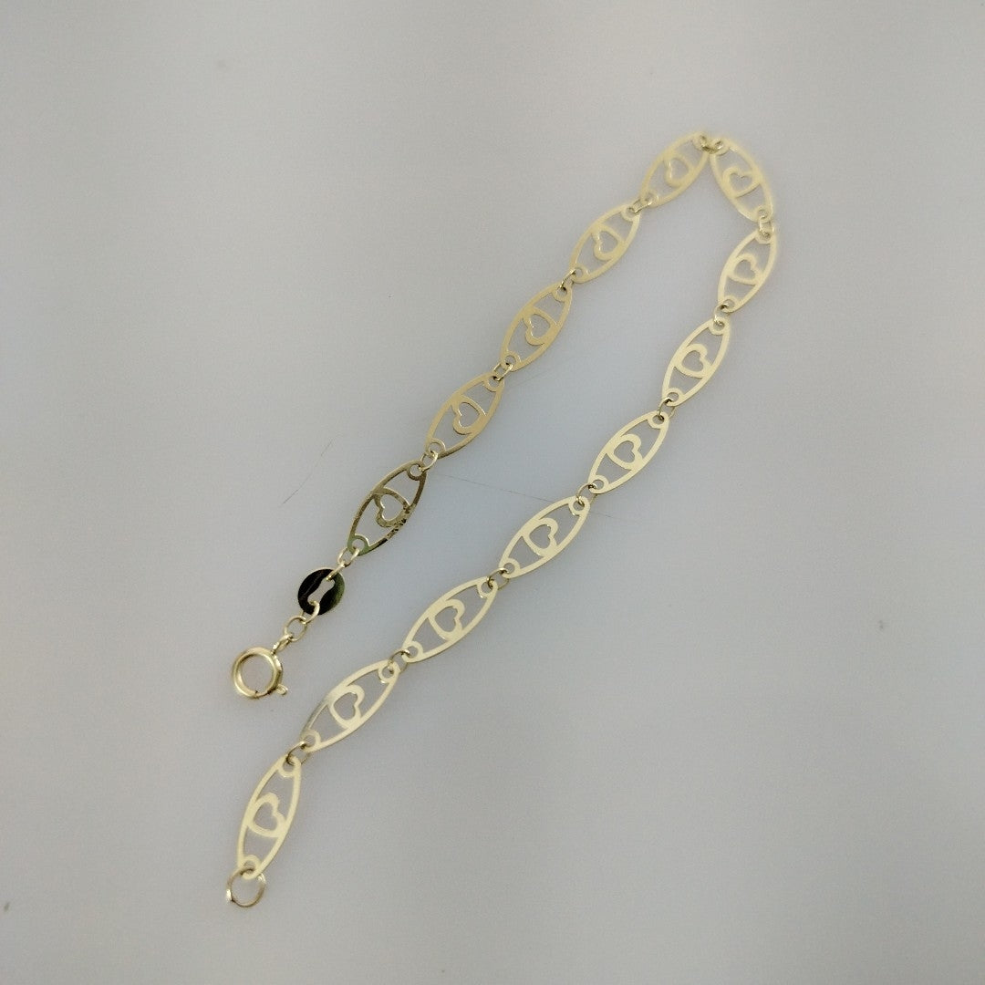 PULSERA TEJIDO ESPECIAL CON CORAZON 14K 18 CM 1.3 GR (NUEVO)