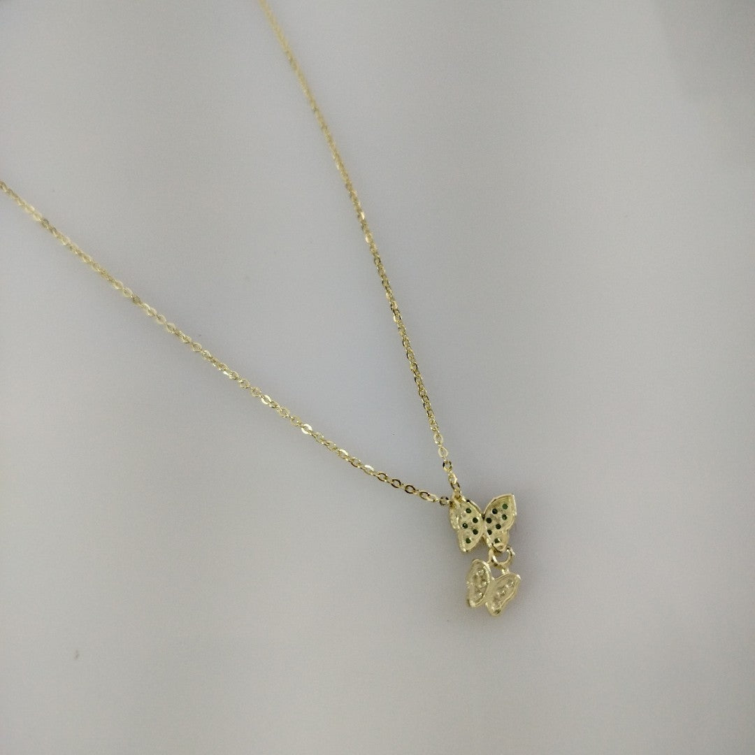CADENA TEJIDO GARGANTILLA CON DIJE MARIPOSAS CIRCONIAS Y PIEDRAS DE COLOR 14K 45 CM 2 GR (NUEVO)
