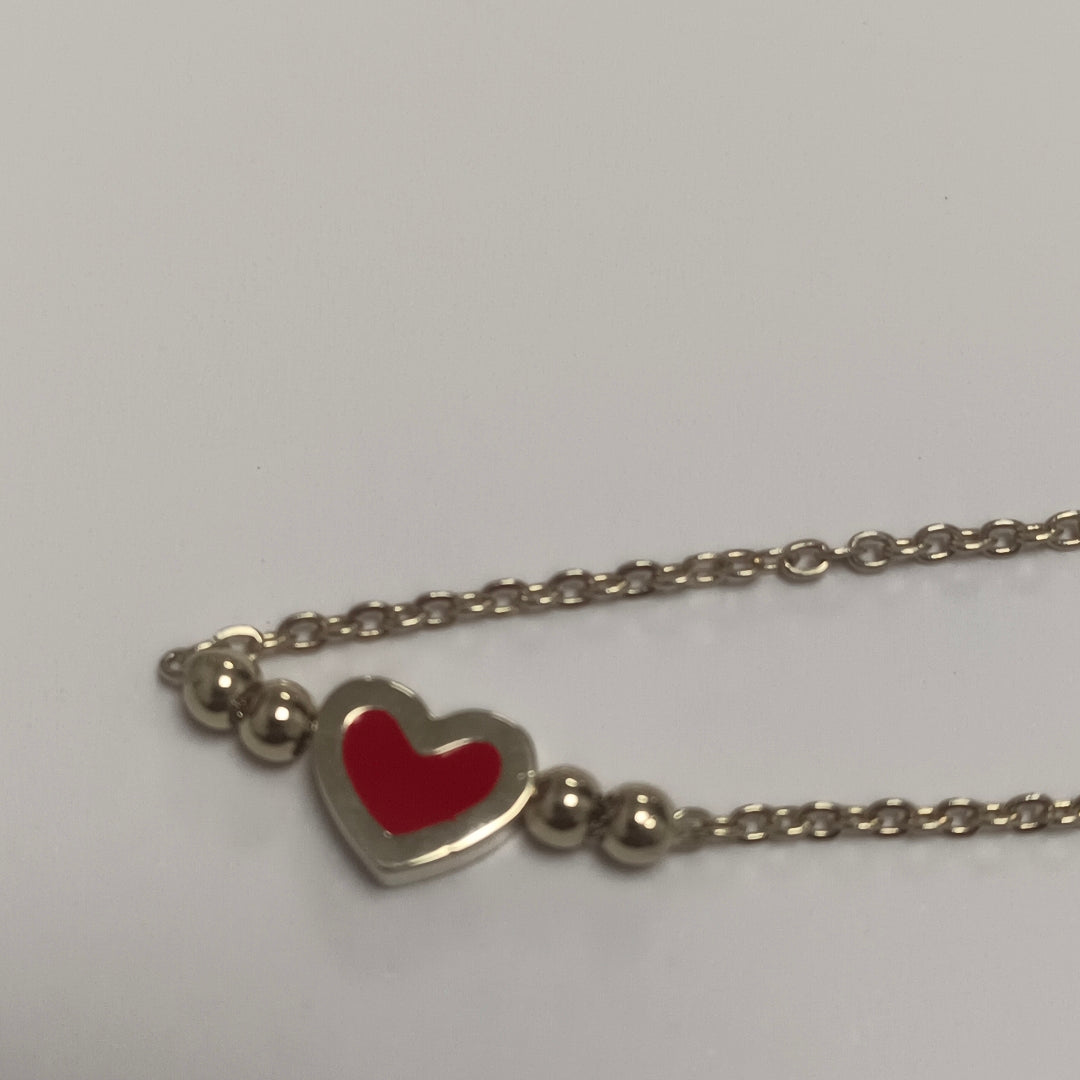 PULSERA TEJIDO ESPECIAL C CORAZON ROJO 14K 18 CM 1.9 GR (NUEVO)