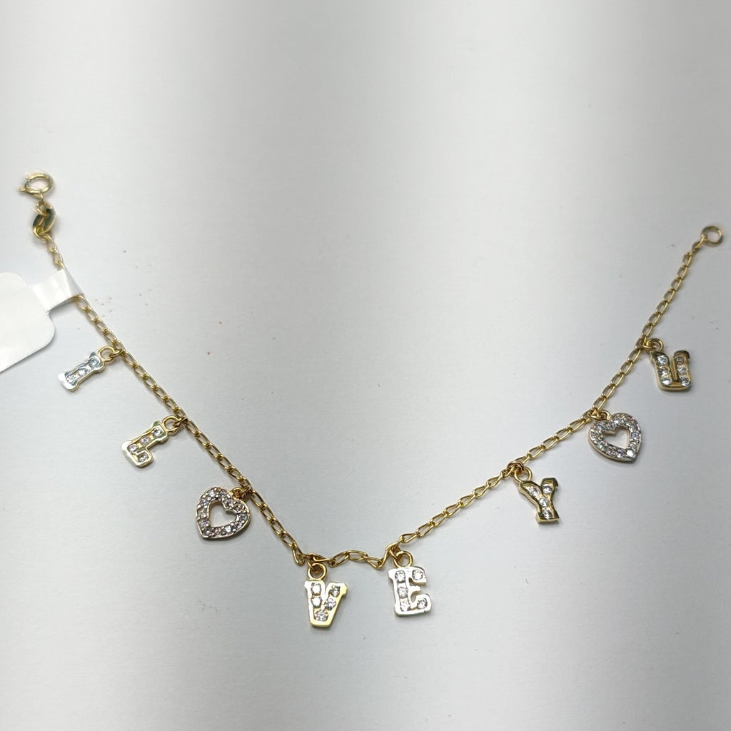 PULSERA ESPECIAL CON DIJES Y CIRCONIAS 14K 18 CM 3.4 GR (NUEVO)