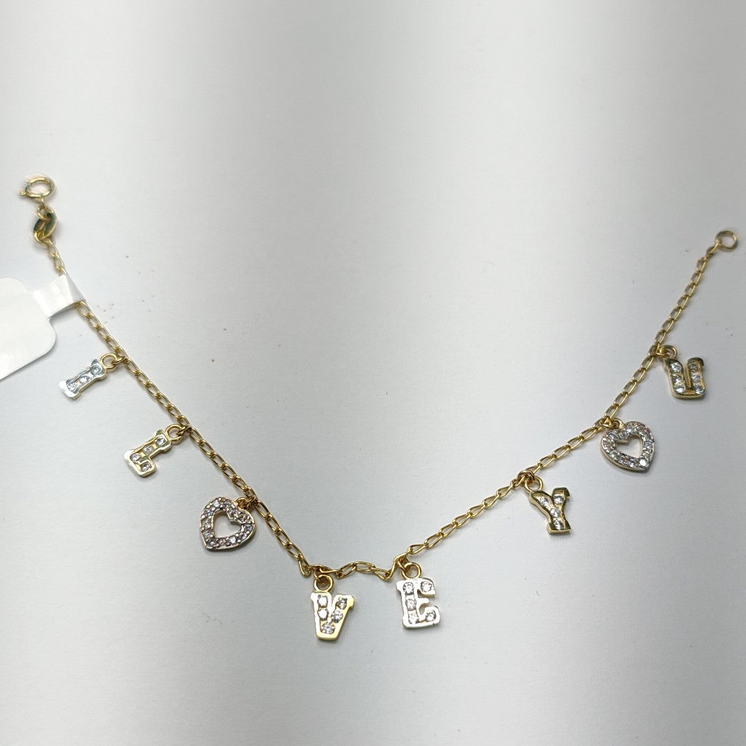 PULSERA ESPECIAL CON DIJES Y CIRCONIAS 14K 18 CM 3.4 GR (NUEVO)