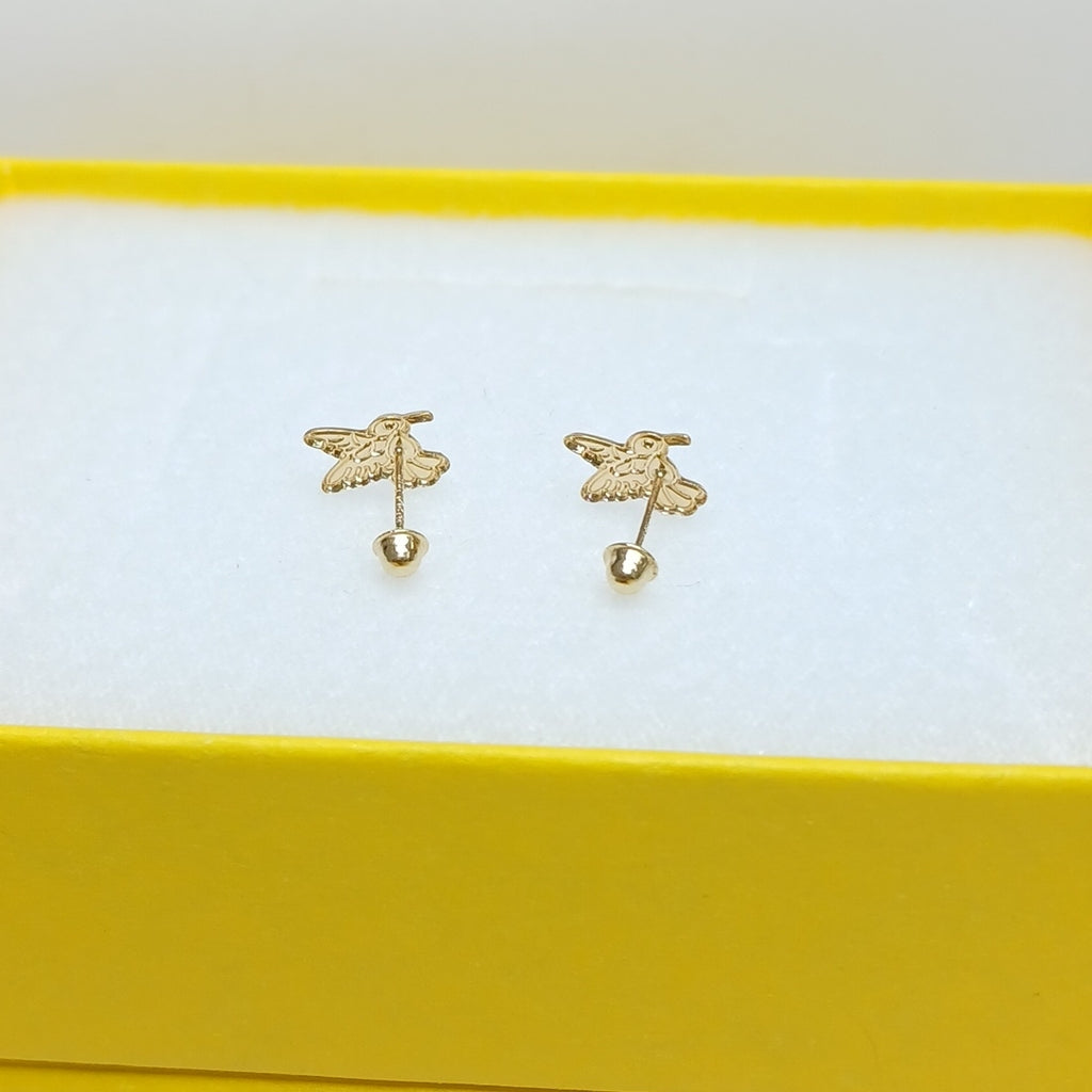 BROQUELES BROQUEL FIG COLIBRI ESMALTE ROSA 14K 0.2138 GR (NUEVO)