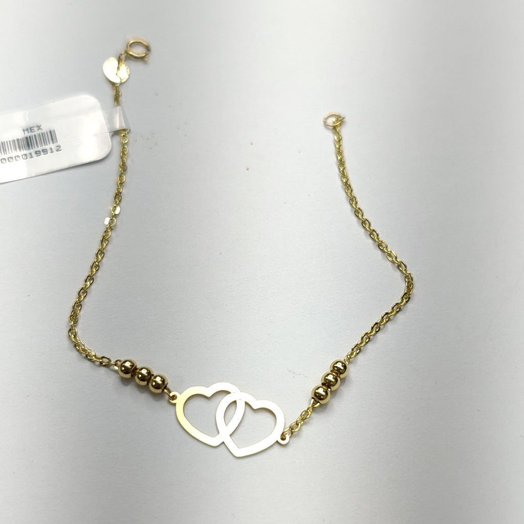 PULSERA TEJIDO ESPECIAL C CORAZONES 14K 18 CM 1.7 GR (NUEVO)