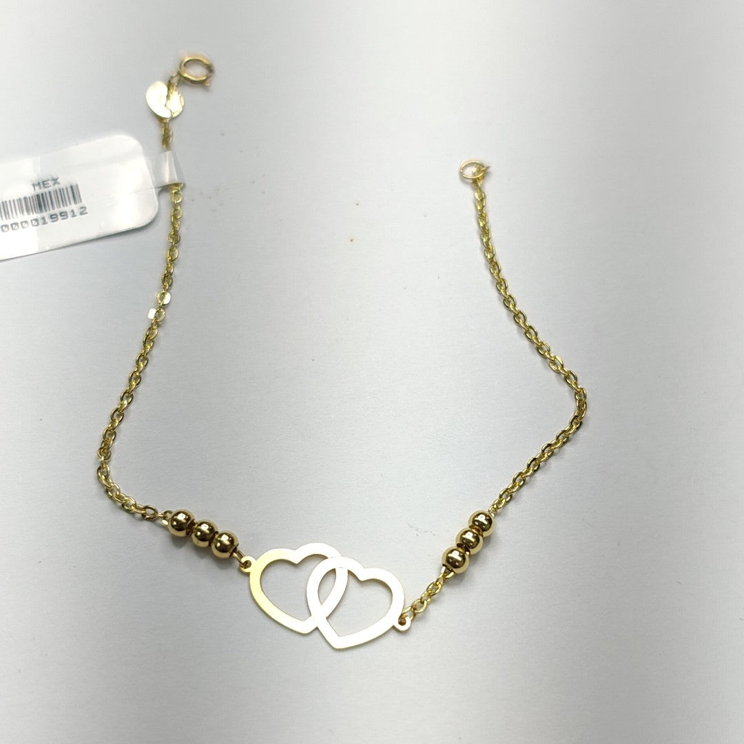 PULSERA TEJIDO ESPECIAL C CORAZONES 14K 18 CM 1.7 GR (NUEVO)
