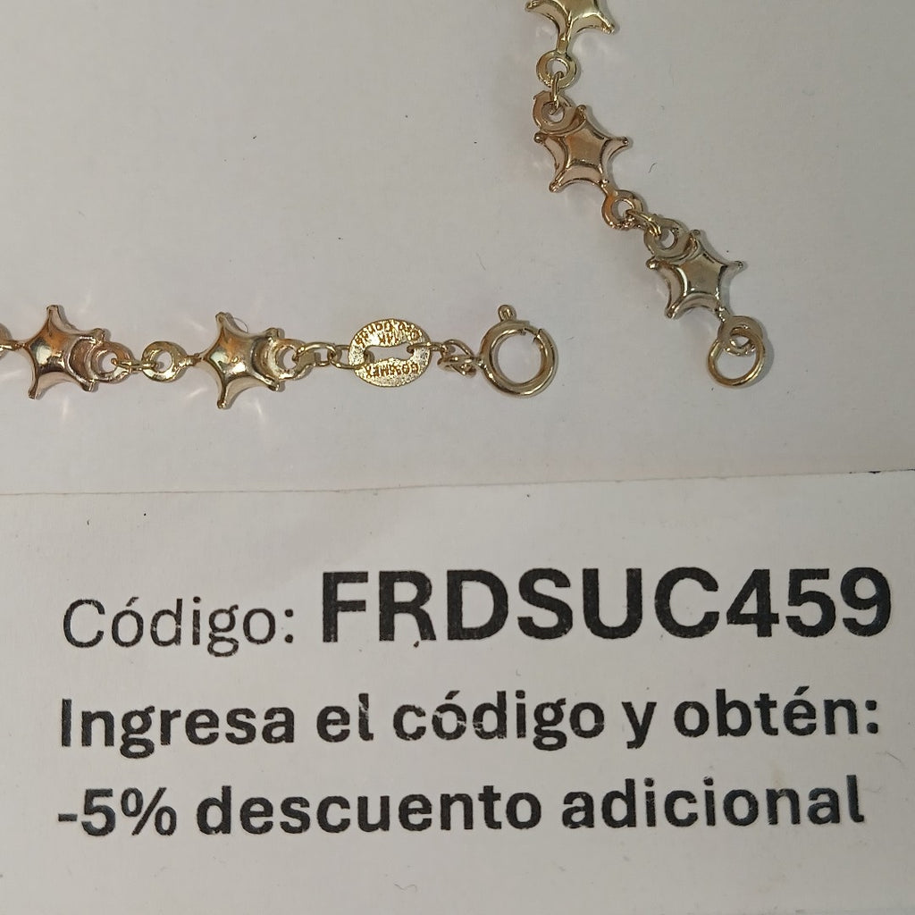 PULSERA TEJIDO ESPECIAL ESTRELLAS COMBINADAS 14K 18 CM 2.3 GR (NUEVO)