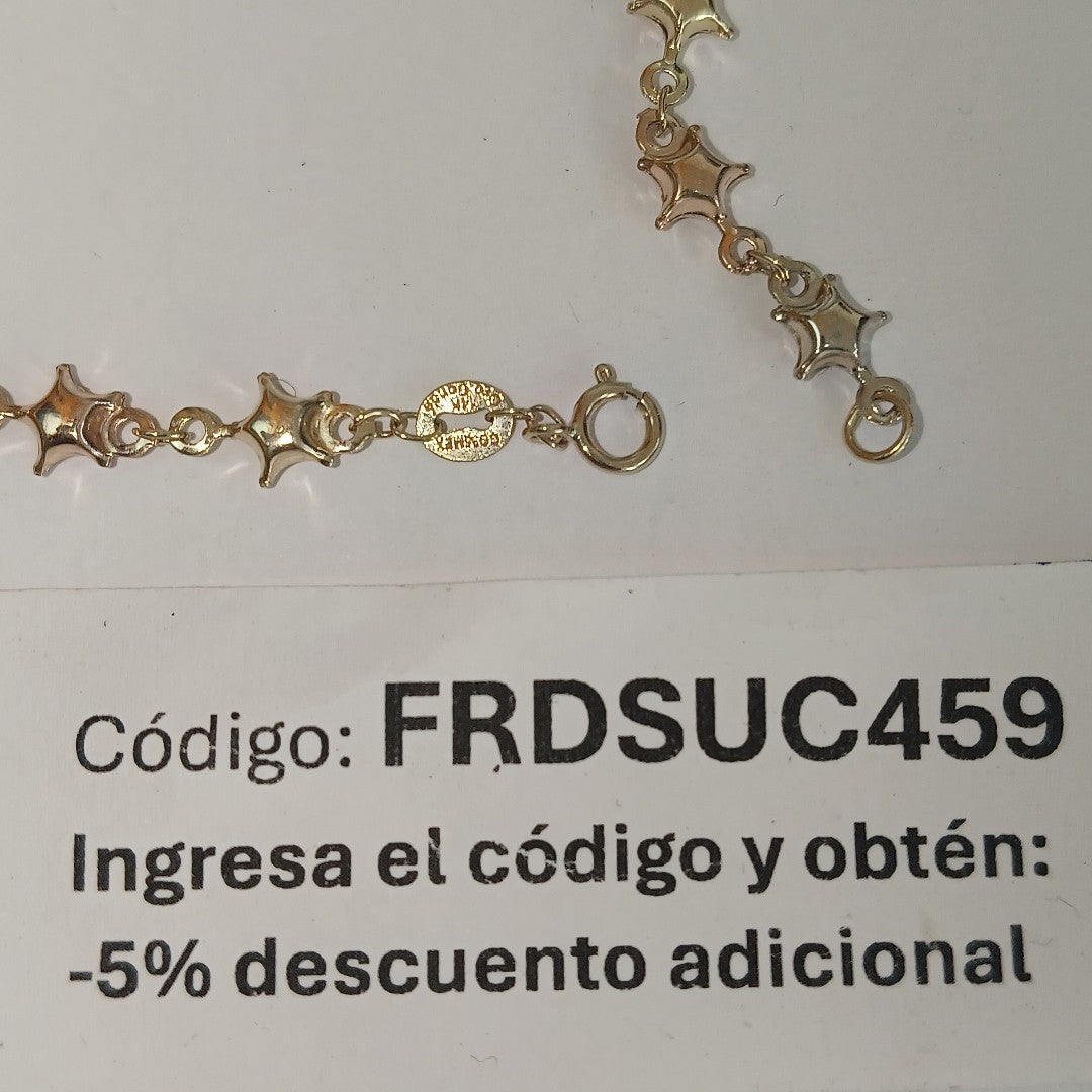 PULSERA TEJIDO ESPECIAL ESTRELLAS COMBINADAS 14K 18 CM 2.3 GR (NUEVO)