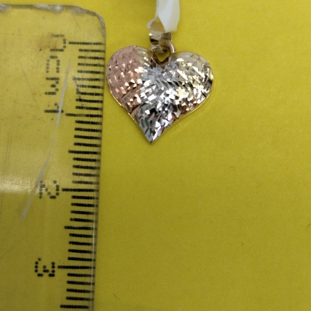 DIJE TEJIDO CORAZON LABRADO COMBINADO 14K 1.2 GR (NUEVO)