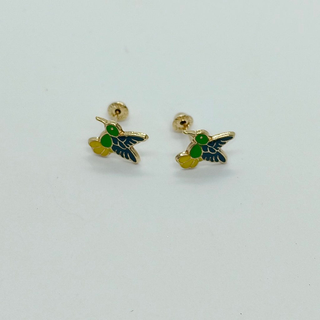 BROQUELES BROQUEL FIG COLIBRI ESMALTE VERDE 14K 0.2138 GR (NUEVO)