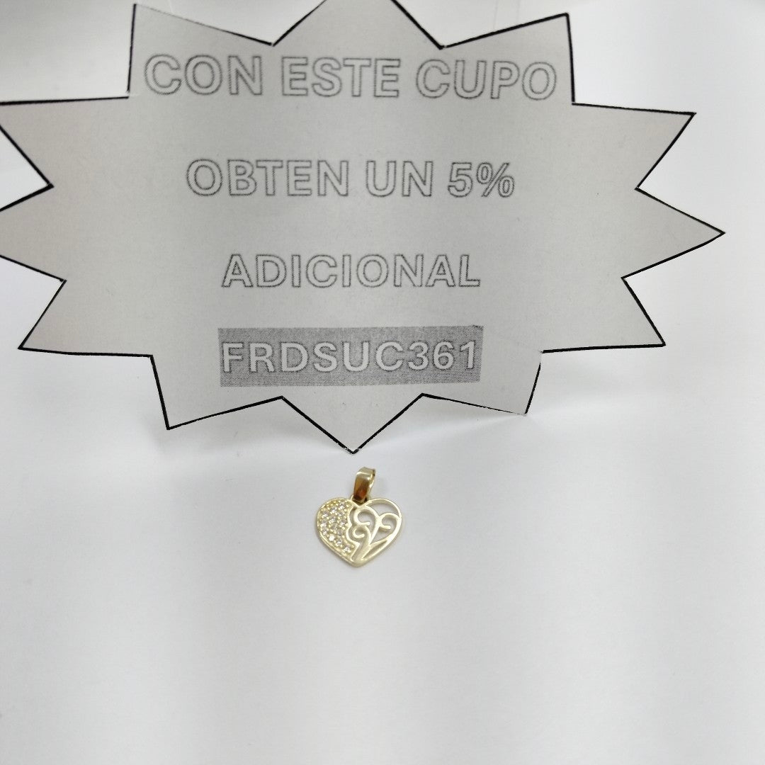 DIJE TEJIDO CORAZON CON CIRCONIAS Y ARBOL DE LA VIDA 14K 0.8 GR (NUEVO)