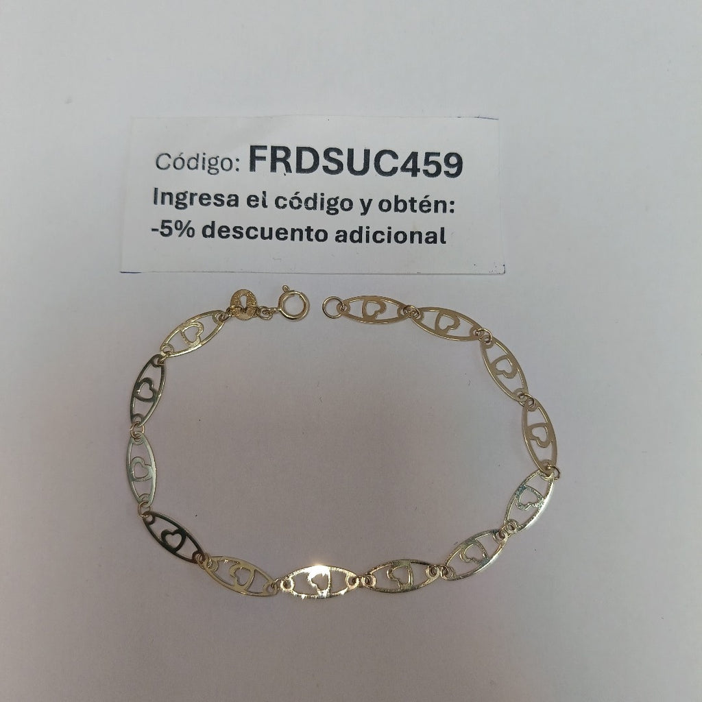 PULSERA TEJIDO ESPECIAL CON CORAZON 14K 18 CM 1.3 GR (NUEVO)