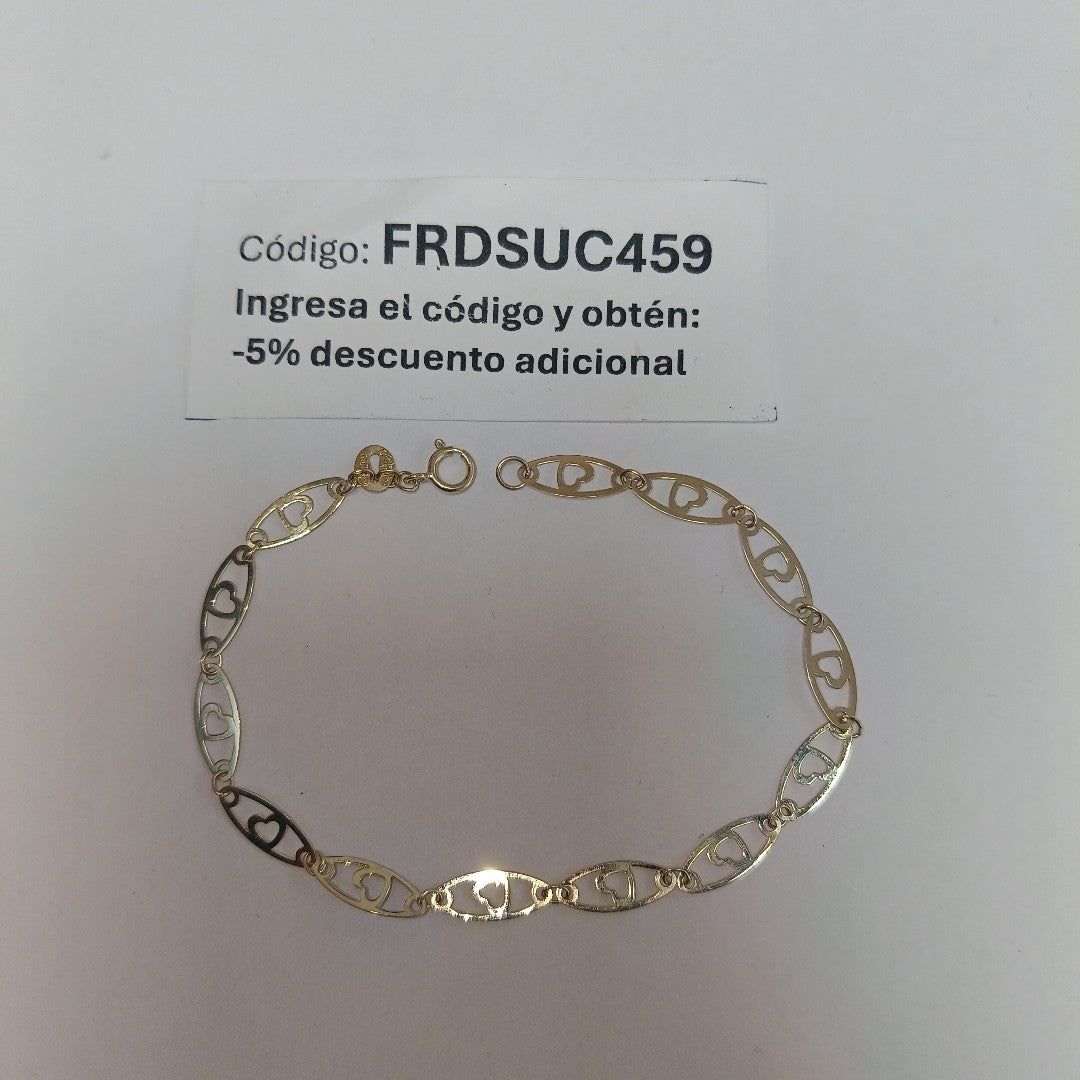 PULSERA TEJIDO ESPECIAL CON CORAZON 14K 18 CM 1.3 GR (NUEVO)