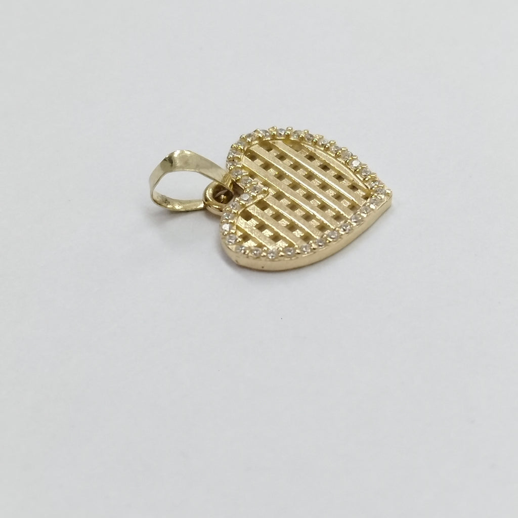 DIJE TEJIDO CORAZON CON CERCO DE CIRCONIAS 14K 1.2 GR (NUEVO)