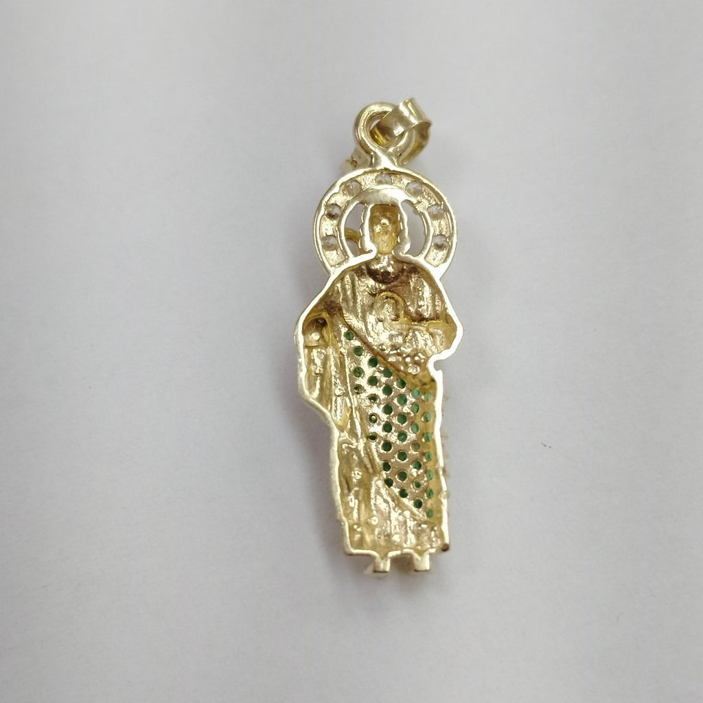 DIJE SAN JUDAS CON PIEDRAS DE COLOR 14K 1.7 GR (NUEVO)